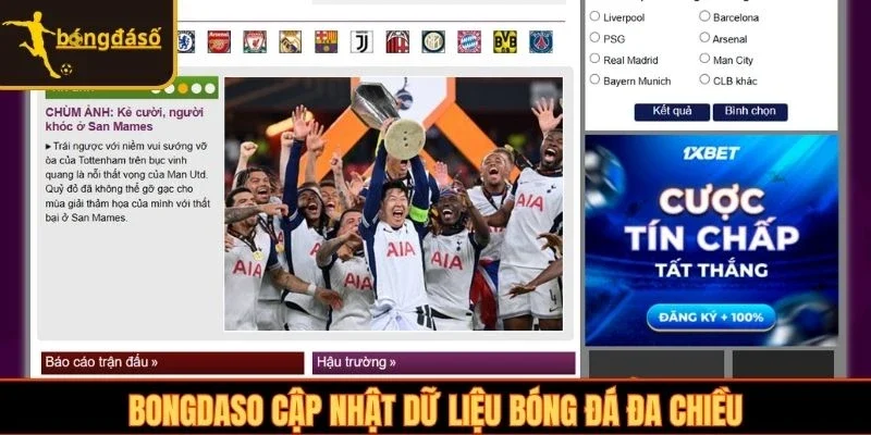 Bongdaso cập nhật dữ liệu bóng đá đa chiều
