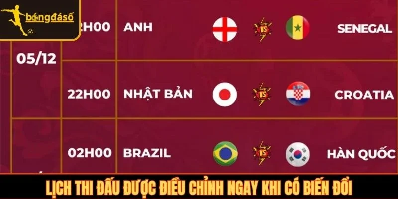 Lịch thi đấu được điều chỉnh ngay khi có biến đổi